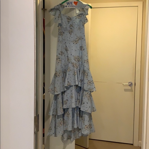 AQUA XS floral ruffle blue sun dress maxi - Picture 2 of 5